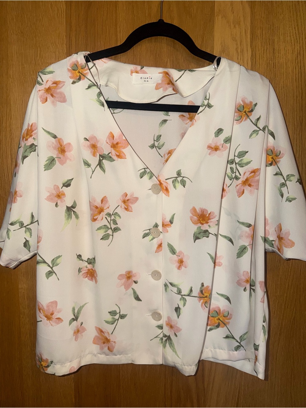 Elodie Cream Floral Button-Front V-Neck Blouse